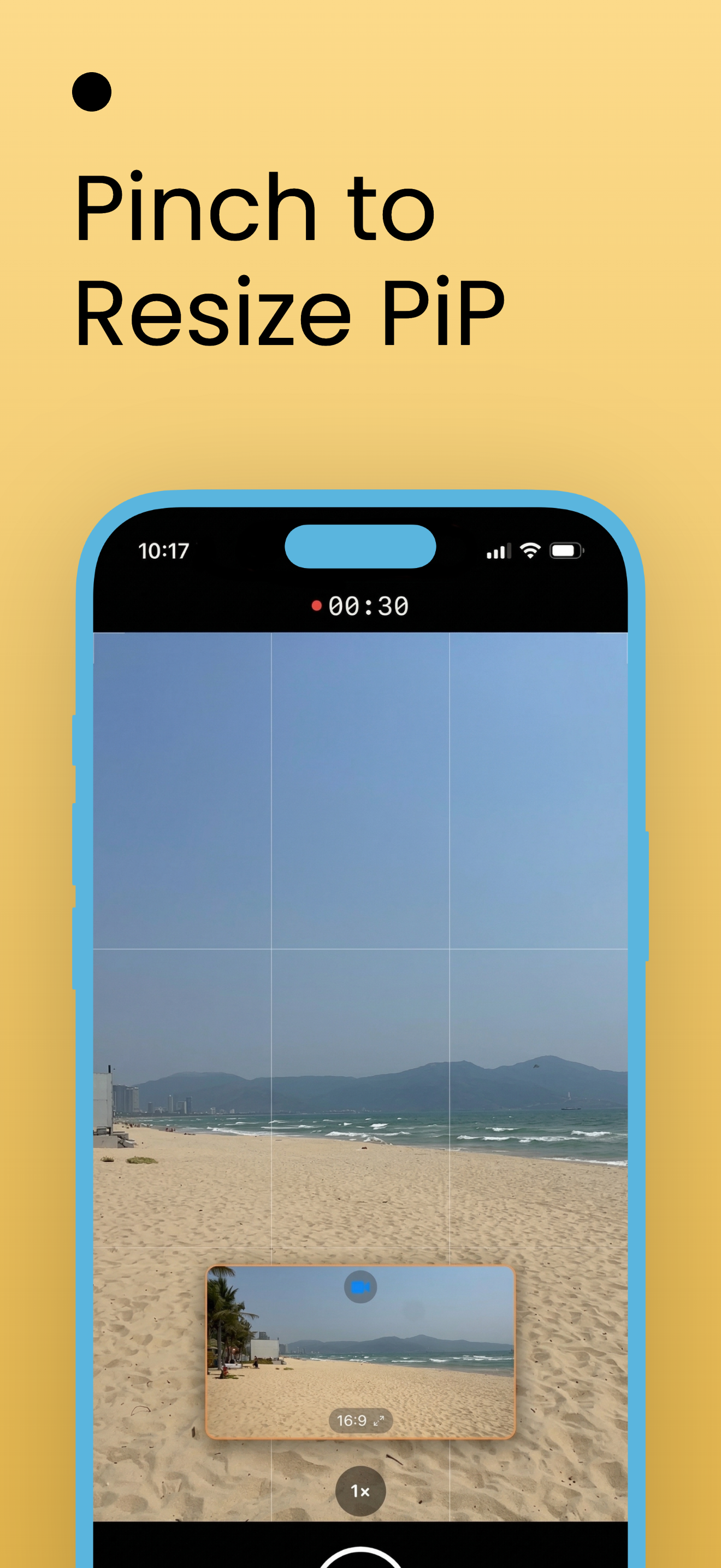 Pinch to resize the picture-in-picture overlay